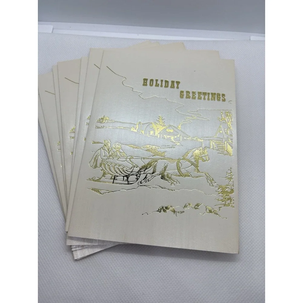 Vintage Craftmount Photo Frame Holiday Cards Gold Sleigh Gold Envelope Lot of 10